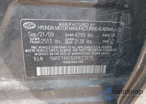 2010 Hyundai Sonata Gls from USA, damaged, VIN 5NPET4AC6AH633975
